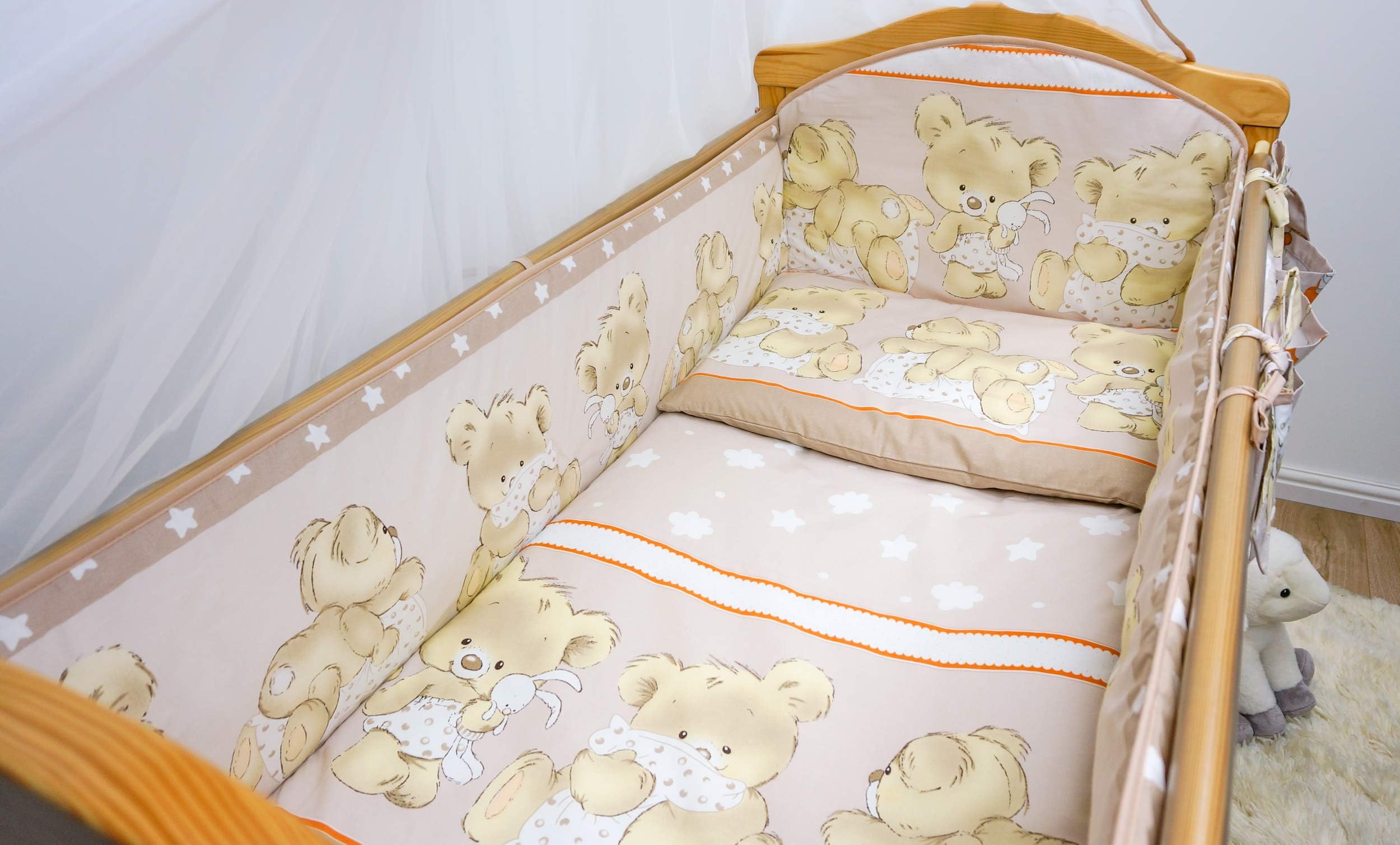 6 Pcs Nursery Baby Cot Bed Bedding Set, All-Round Bumper 420cm, 140x70cm - Pattern 24