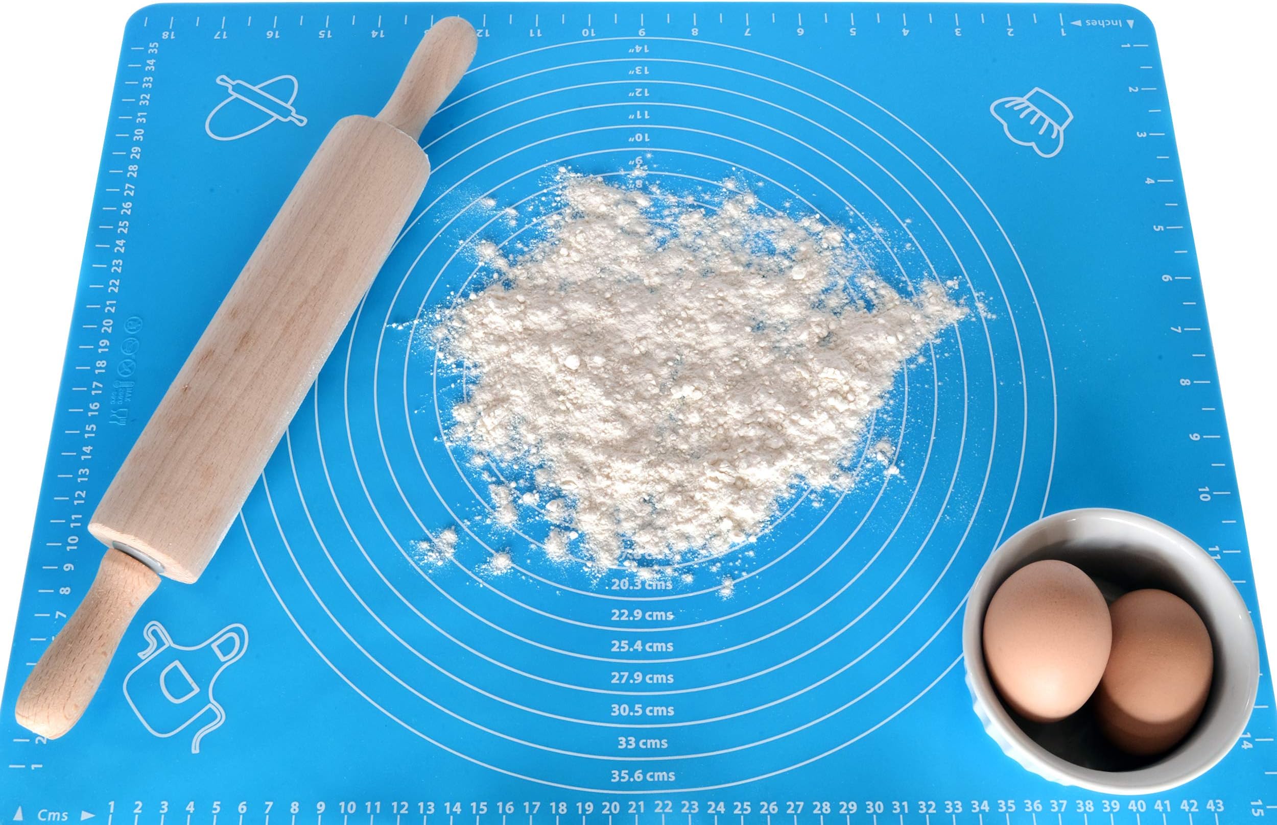 Silicone Baking Mat with Measurements, Non-Stick Pastry Mat for Rolling Dough, Non-Slip Dough Mat, Pastry Sheet, Multipurpose Heat Resistant, Size 19.7"x15.7”, Blue