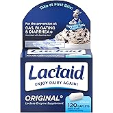 Lactaid Original Strength Lactose Intolerance Pills, 9000 FCC Natural Lactase Enzyme Dairy Relief Caplets, Helps Prevent Gas, Bloating & Diarrhea in Adults & Kids, 120 Count