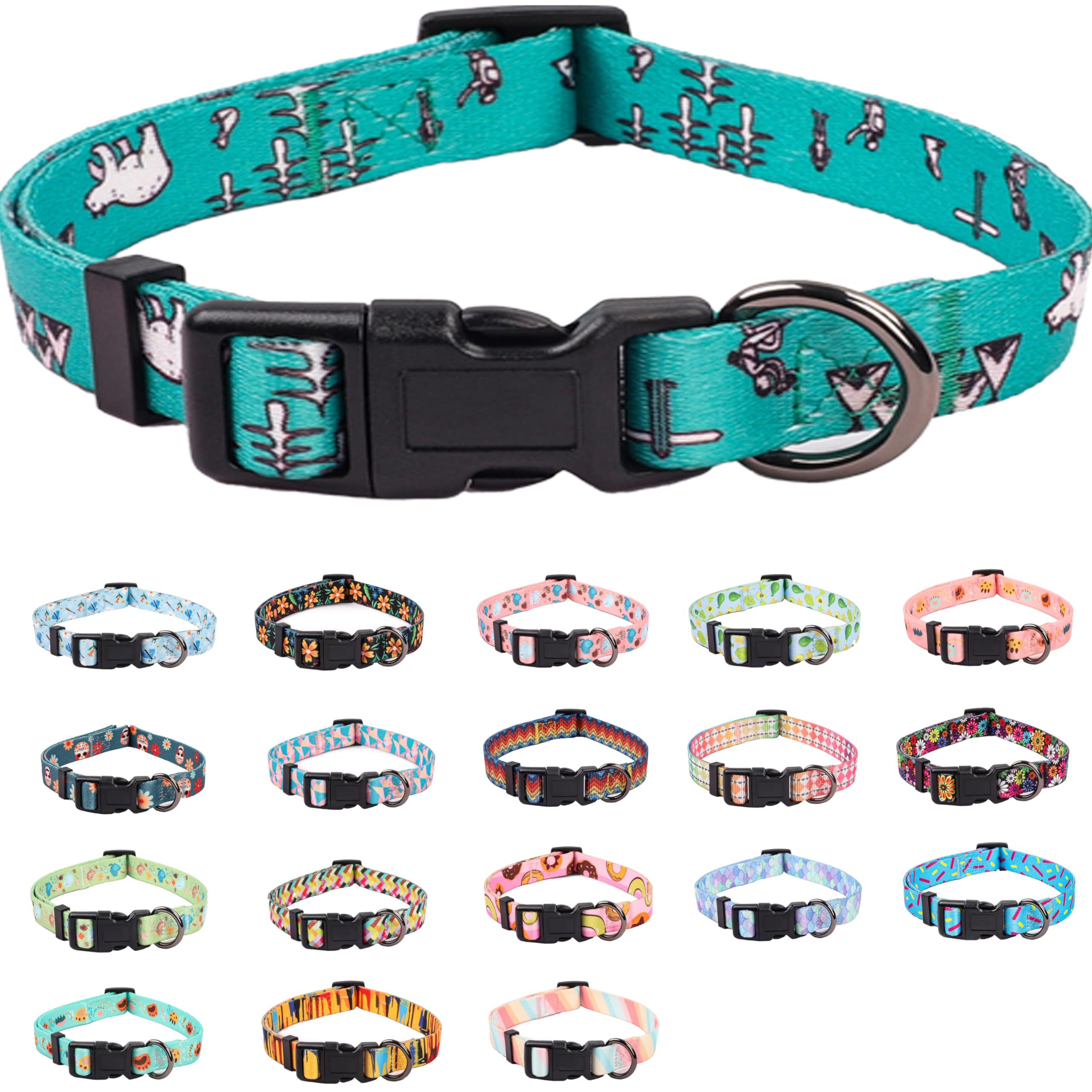 COSYHOMELONDON Dog Collar for Small Dogs, Cute Small Medium Large Dog Pet Collar, with Floral Patterns, Soft Adjustable for Boy Girl Female Male Puppy Dog Collar (Animal Print E, m)