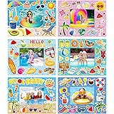 24 Pack Summer Back to School Craft Kit Hawaiian DIY Picture Frame Craft Hello Summer Children Stickers for Kids School Class