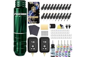 VIDATTX POSEIDON Tattoo Kit Tattoo Gun Kit with 2Pcs 1500mAh Battery Tattoo Machine Kit with 20Pcs Tattoo Cartridge Needle 11Pcs Inks Complete Tattoo Supplies for Beginner