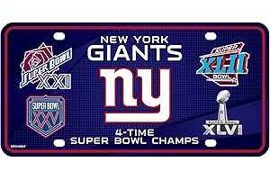 Stockdale New York Giants 4X Super Bowl Champions Aluminum License Plate Tag Football