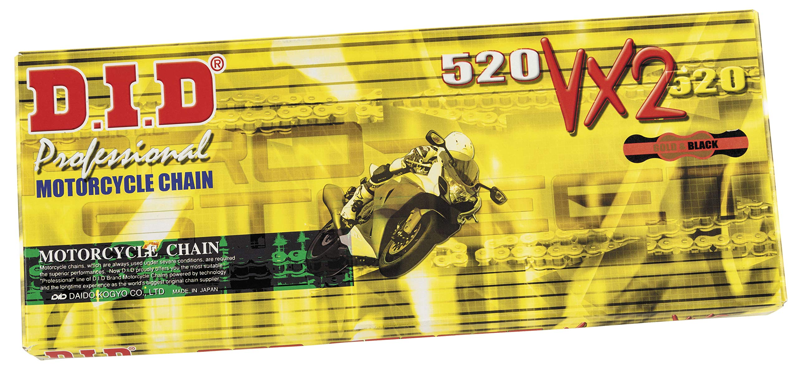 DID Chain 110 Links VX2 520 (X-Ring Gold-Open with clip lock