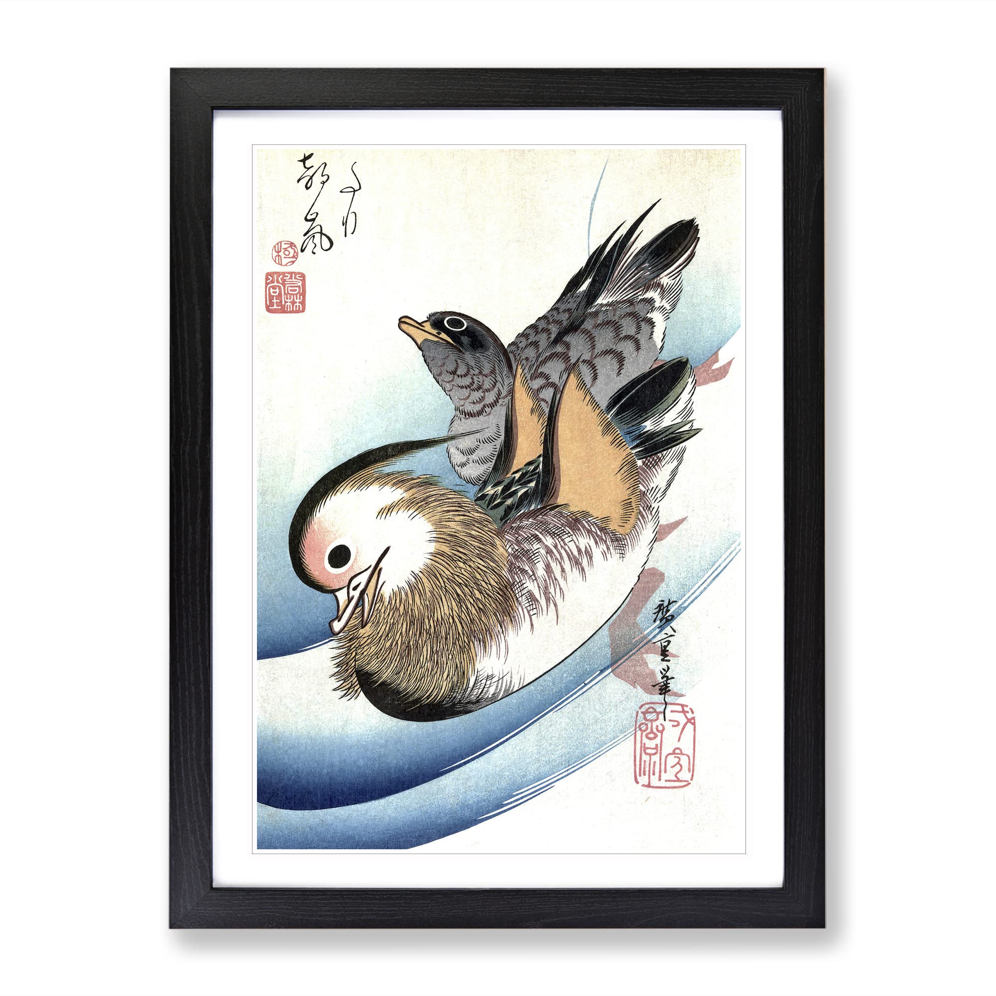 Mandarin Ducks By Utagawa Hiroshige Asian Japanese Framed Wall Art Print, Ready to Hang Picture for Living Room Bedroom Home Office Décor, Black A3 (34 x 46 cm)