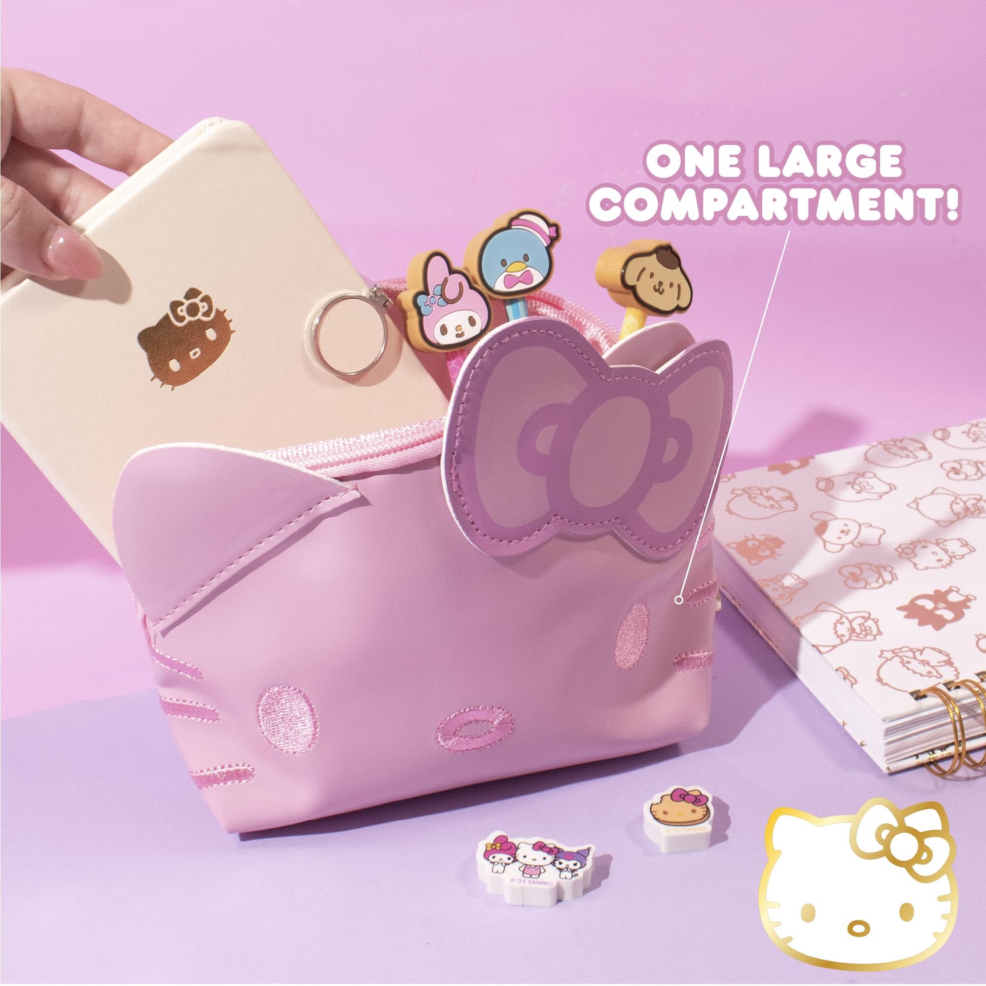 Official Sanrio Hello Kitty Pouch & Pencil Case Set, Pink, With Keychain, Cute School Supplies, Sanrio Stuff, Stationery