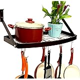 DecoBros Wall Mount Square Grid Pot Pan Rack includes 8 hooks, 25 by 12-inch,Bronze