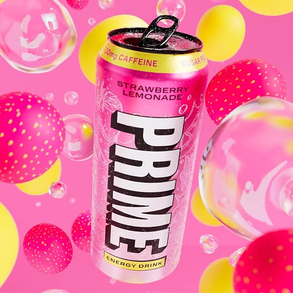 PRIME ENERGY STRAWBERRY LEMONADE, SUGAR FREE ENERGY DRINK, 200MG CAFFEINE AND 355MG OF ELECTROLYTES FOR HYDRATION, LOW CALORIE, VEGAN, GLUTEN FREE,16 FLUID OUNCE, 12 PACK