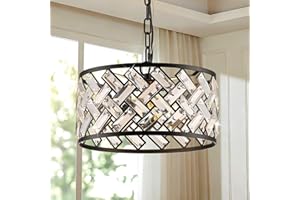 Kvhiiw Black Crystal Chandelier,3-Light Morden Dining Room Light Fixture,12.6" Small Round Pendant Light for Bedroom Kitchen 