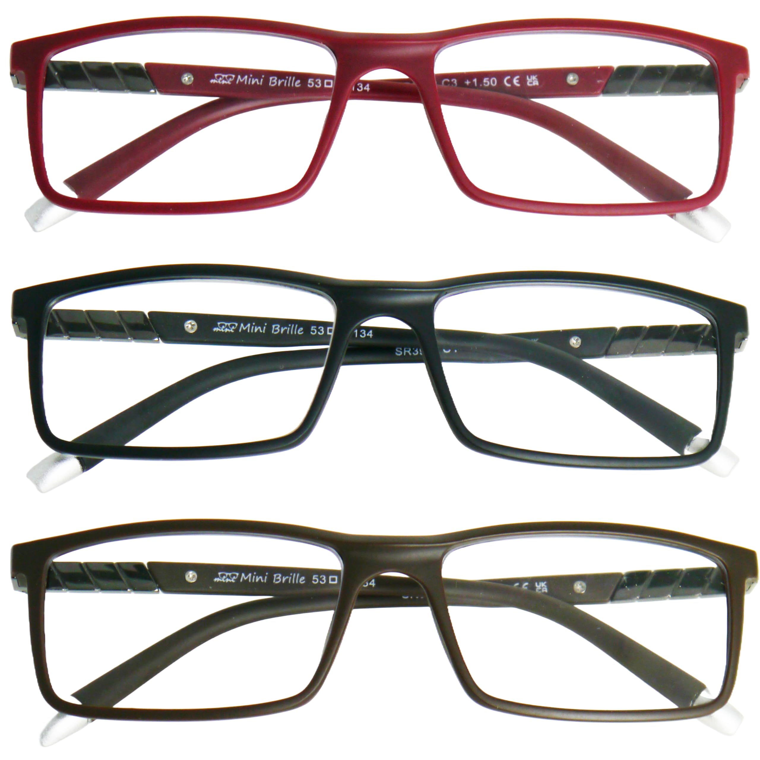 Mini Brille - 3 Pack Blue Light Blocking Reading Glasses with Rectangle Lens, Plastic Frame, Women and Men Anti Blue Light Filter +2.00 Magnification