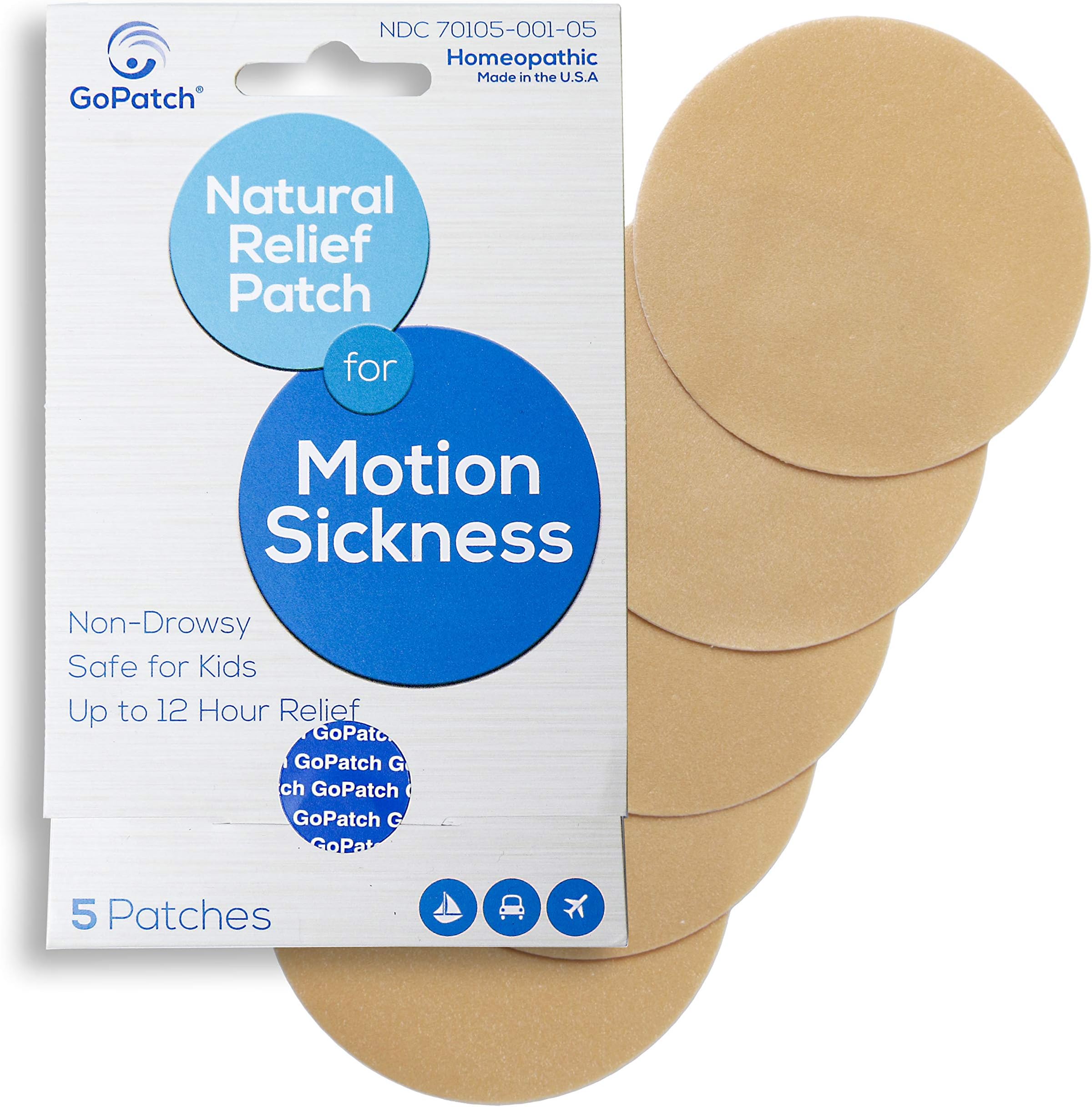 GoPatch Motion Sickness Support and Anti Nausea Patch, Great for Air Sickness and Sea Sick Support (1 Pack of 5 Patches)