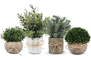 PENGYEE 4 Pack Small Fake Plants, Artificial Plants Indoor for Home Decor, Small Faux Plants Indoor, Fake Plants in White Pot for Bathroom Bedroom Kitchen Office Farmhouse Room Shelf Decor