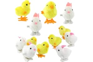 WEWILL 12PCS Wind Up Bunny Easter Toy Animal Kit Hop Chick Jumping Plush Assorted Fuzzy Flipping Bounce Kids Stuffed Gift Set Egg Hunt Clockwork Prop Dancing Sheep Party Favor, 3.5''