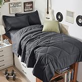 HEVUMYI 5-Piece Twin Comforter Set, Dark Gray Bed in a Bag | Reversible, All-Season, Soft, 5 Piece Set, All-Season Reversible Bed in a Bag, Flat Sheet, Fitted Sheet, Pillowcases