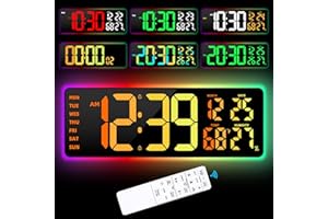 CYMHCHL Large Digital Wall Mount Clock 17.3", 15 Color Modes Jumbo Numbers, 8 Color Modes Atmosphere Lights, Led Large Display Auto-Dimming/DST, for Classroom Living Room Garage Gym, Gift for Senior Mom Dad