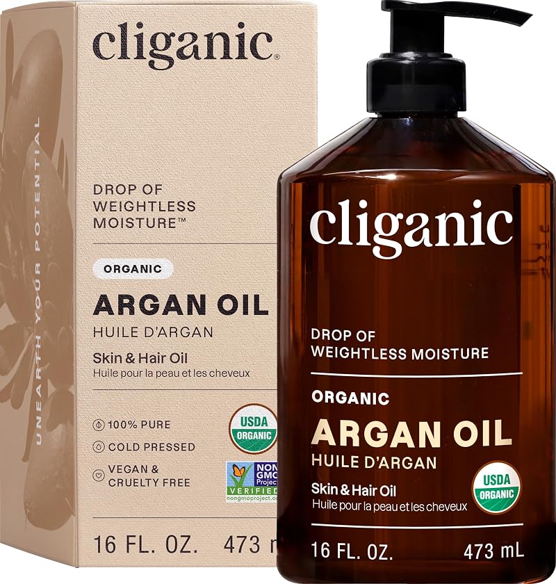 Cliganic Organic Argan Oil 100% Pure 473ml Moroccan Carrier Oil