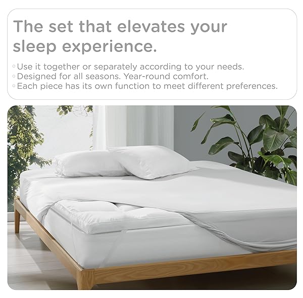 KUB MATTRESS TOPPER&COOLING MATTRESS PROTECTOR BED FITTED SHEET SET, DEEP POCKET&4 ELASTIC BANDS, TRIPLE ANTI-SLIP, BACK PAIN RELIEF, BREATHABLE SOFT 2 INCH MATTRESS PAD COVER (WHITE, TWIN)