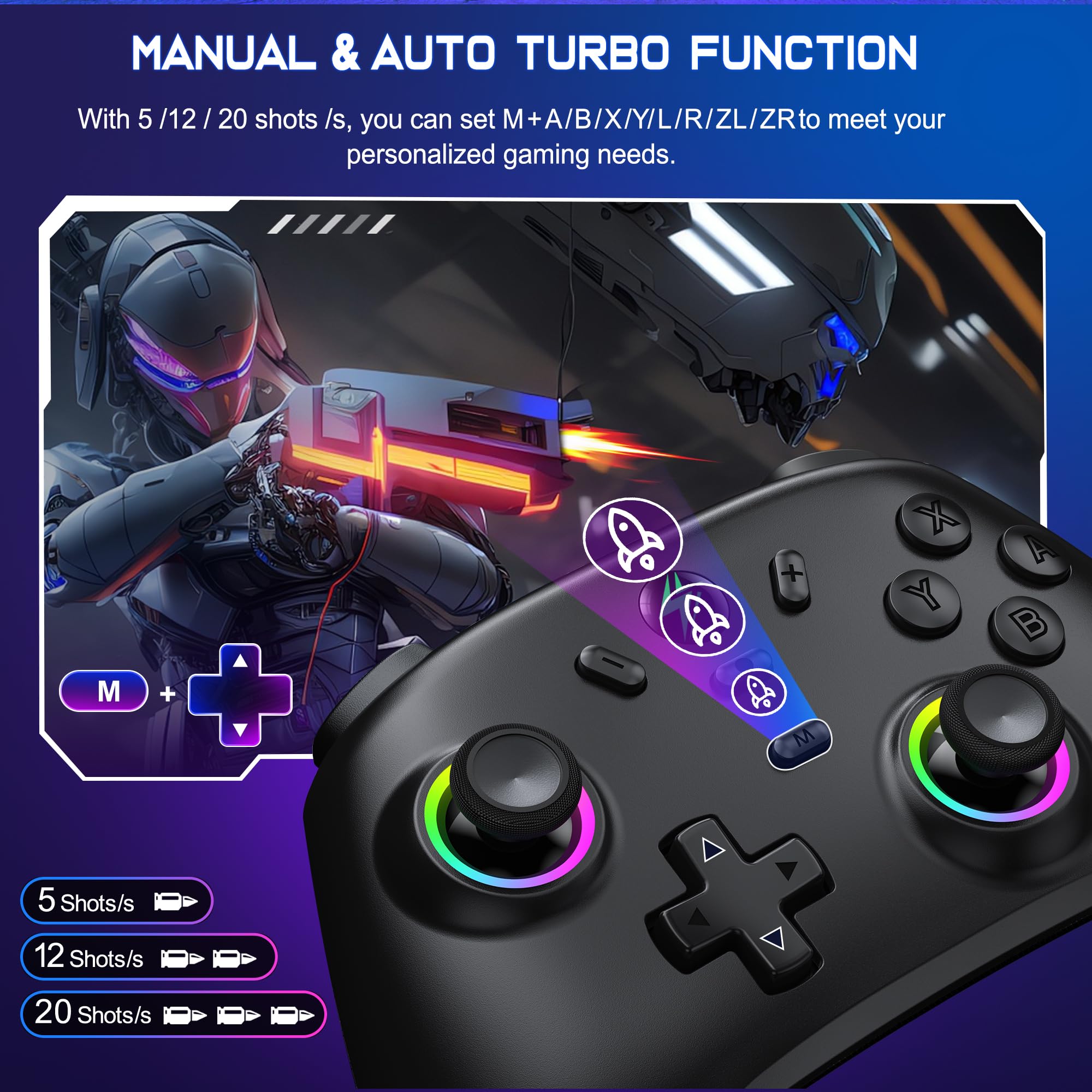 BEBONCOOL GAMING Switch Controller for Nintendo Switch/Switch 2/Lite/OLED, Hall Joystick Wireless Switch Pro Controller Support iOS/Android/Windows, Nintendo Switch Gamepad with Turbo/Motion Control 3