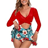 NESY Long Sleeve Swimsuits for Women Rash Guard V Neck One Piece Bathing Suit Swim Dress Woman Swimwear Swimdress UPF 50+