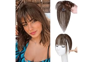 NAYOO Bangs Hair Clip 100% Real Human Hair Toppers 360°3D Cover Clip in Bangs Hair pieces Wispy Bangs for Women Hair Extensions Clip on French Bangs for Daily Wear（Dark Brown）
