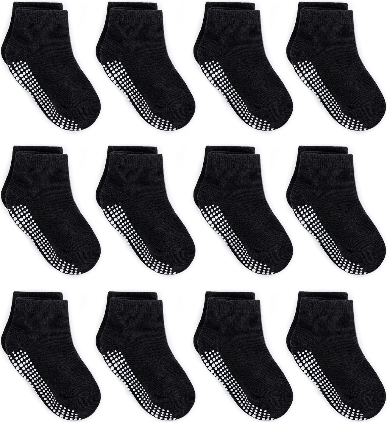 Photo 1 of ZAPLES Baby Non Slip Grip Ankle Socks with Anti Skid Grippers Boys Girls Low Cut for Infants Toddlers Kids, Black, 4-7 Years