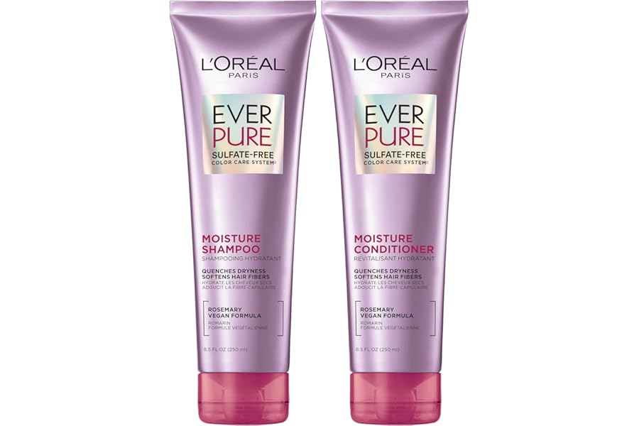 L’Oreal Paris Moisture Sulfate Free Shampoo and Conditioner Set, Hair Care for Color-Treated Hair with Rosemary Botanicals, EverPure, 1 Kit