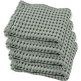 GILDEN TREE Waffle Bath Towels Wash Cloths for Showering, Exfoliating Washcloth Quick Dry Towel, Face Towels for Washing Face Cotton Washcloths Set of 4, Modern Style (Sage Grey)