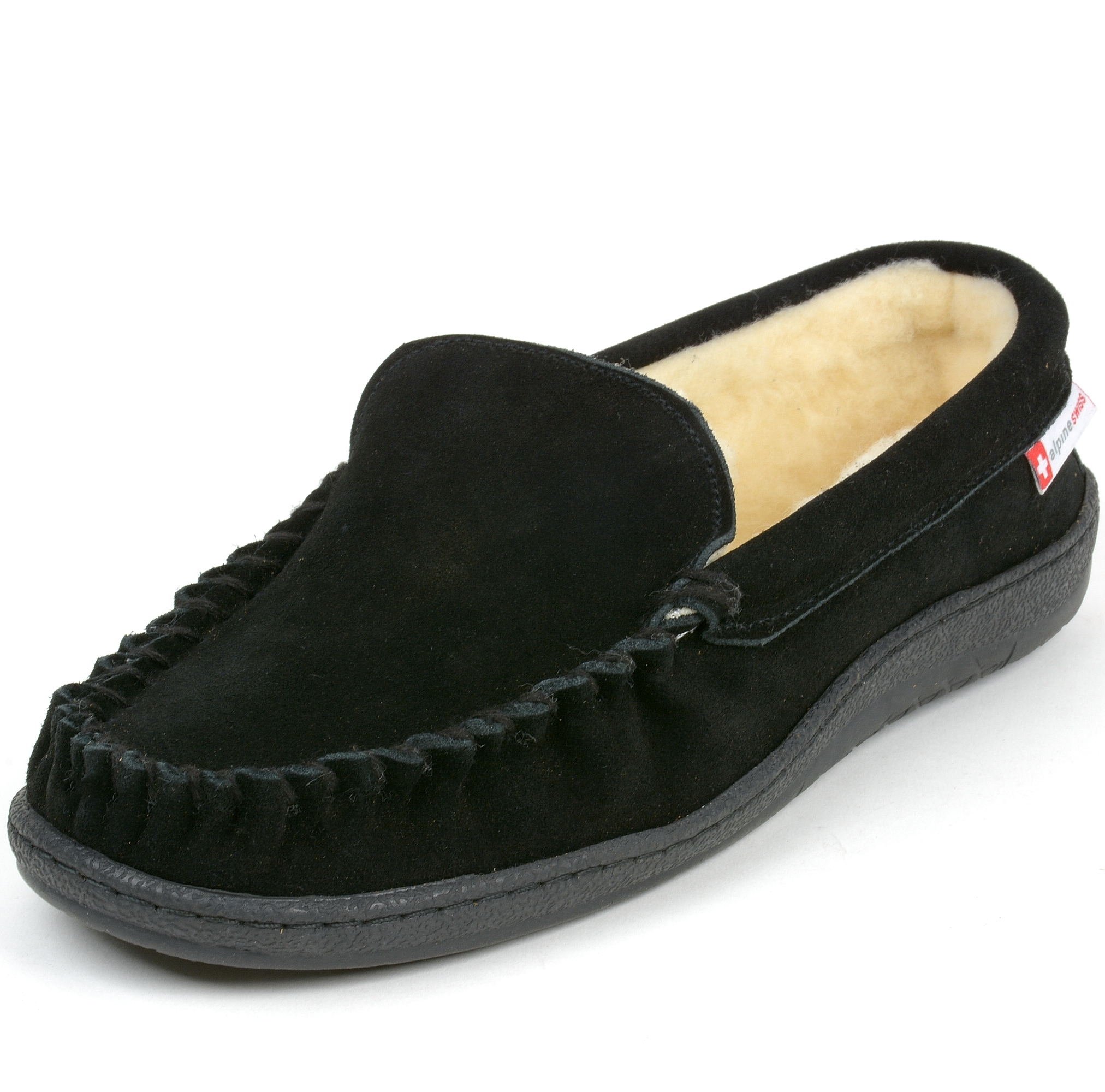 Alpine Swiss Sabine Womens Suede Shearling Slip On Moccasin Slippers Black 23 816UgEvuLpL