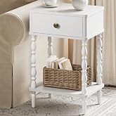 Yoobure White Nightstand with Drawer - Small Side Table with Wood Legs | Accent Night Stand Bedside Table for Bedroom, Mid Century Modern End Tables Living Room, Vintage Nightstands for Small Space