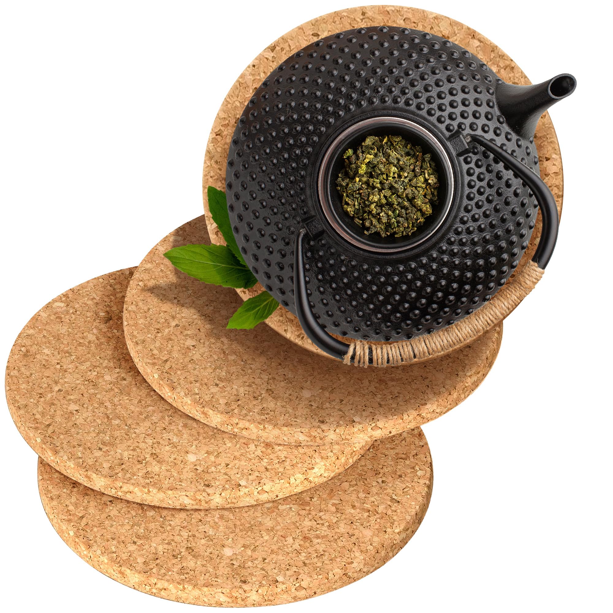 Kork-Deko Cork Trivet - Round to Square For Pots, Pans, Glasses and Bowls - Heat Resistant and Non-Slip 20 cm, round