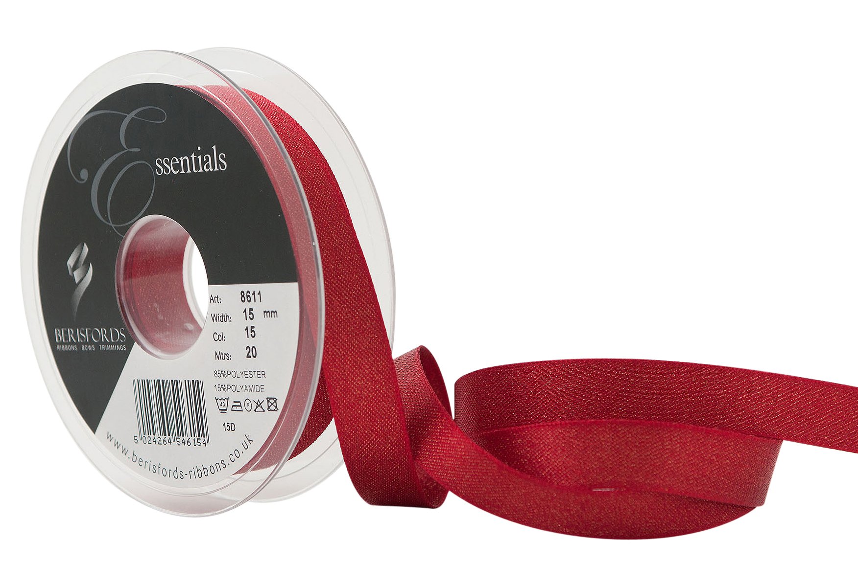 Berisfords Glitter Satin Ribbon, Red, 15 mm