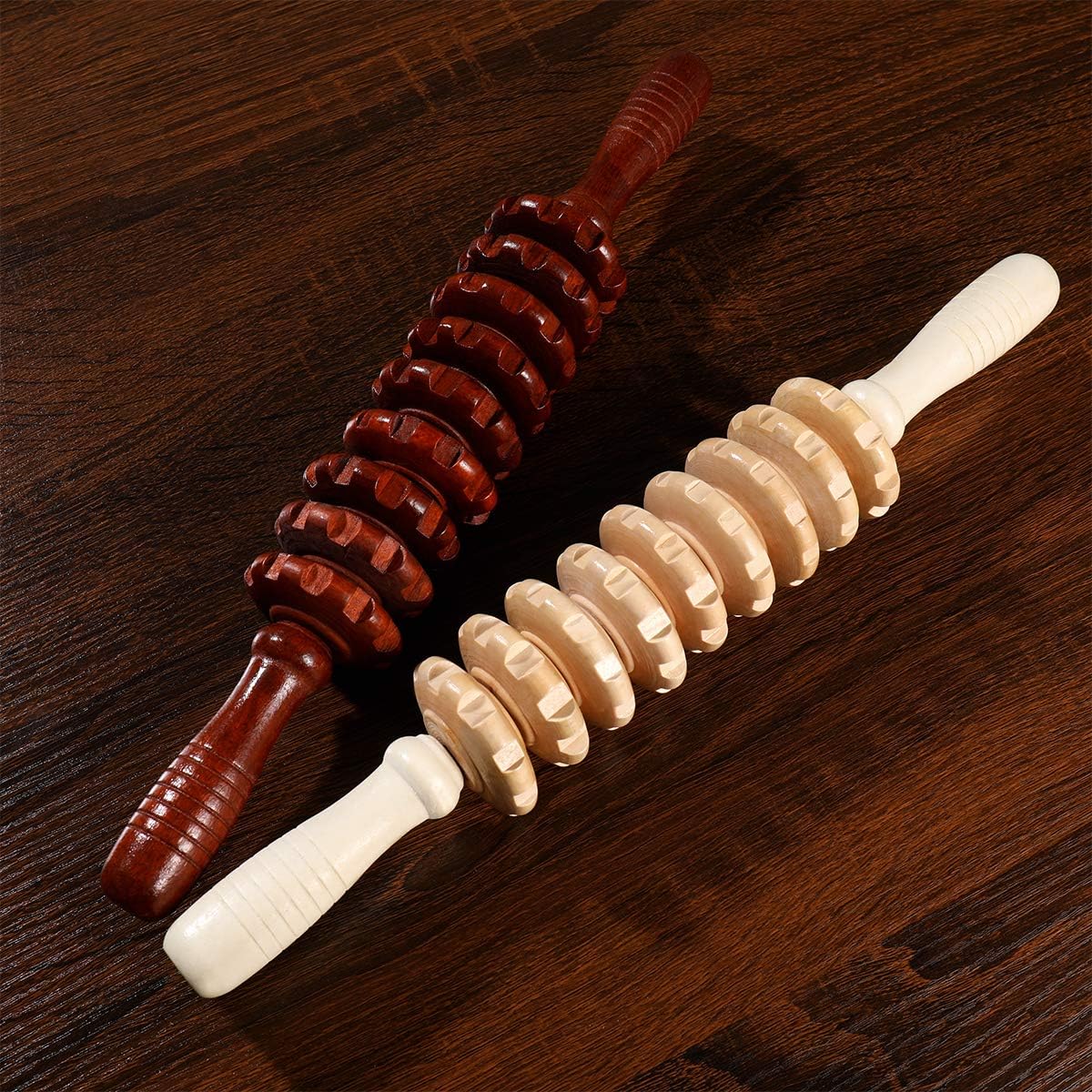 SUPVOX 2Pcs Wood Massager Roller Handheld Cellulite Blasters Massage Trigger Point Manual Muscle Release Roller Stick Massager: Health & Personal Care