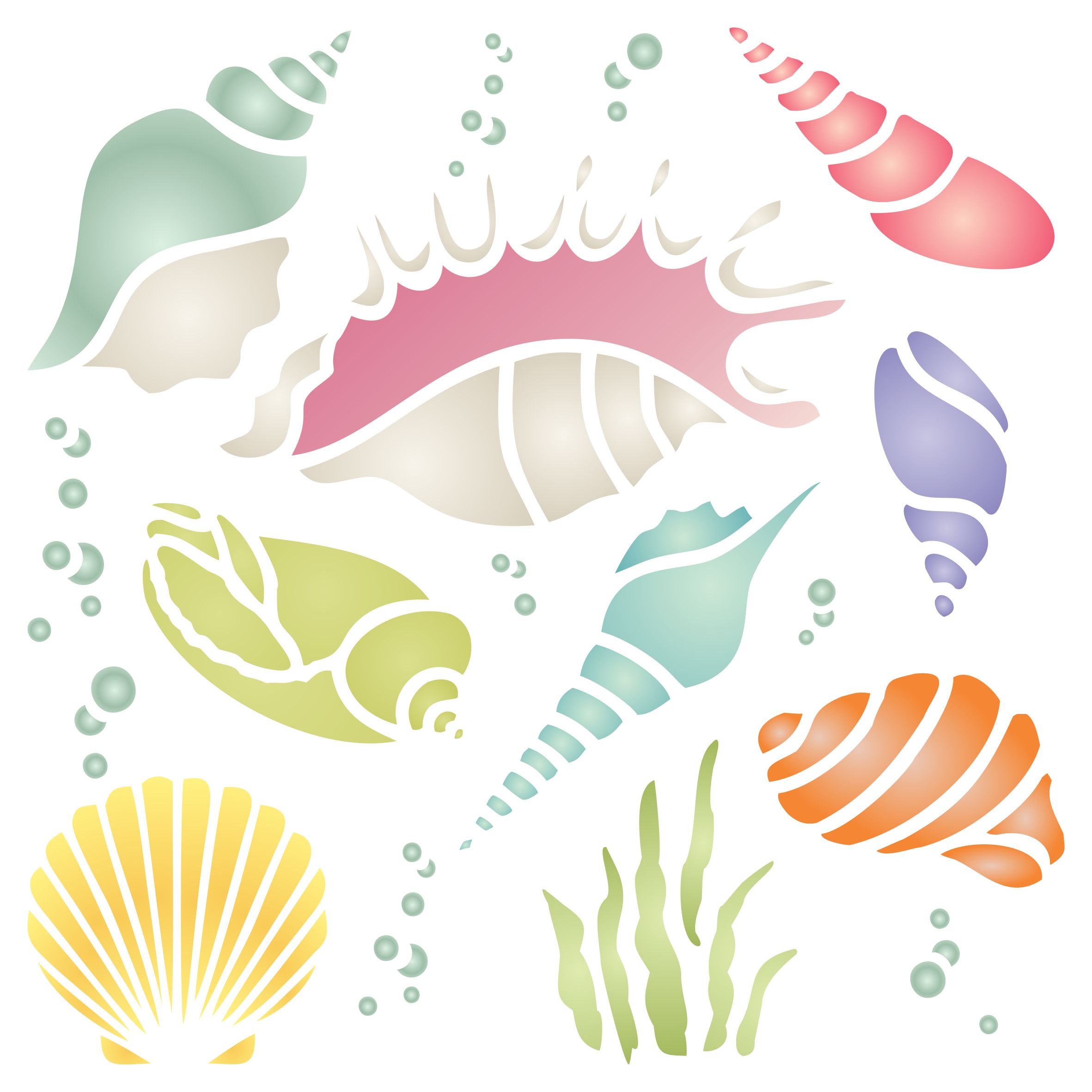 Shell Stencil - 21.5 x 21.5cm (L) - Reusable Sea Ocean Nautical Seashore Reef Wall Stencil Template