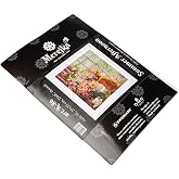 Merejka Counted Cross Stitch Kit &ndash; Summer Afternoon K-86 &ndash; Ginger Cat &amp; Floral Bouquet Window Scene &ndash; Zweigart Aida 16 Light Blue, DMC Threads, 40 Colors &ndash; 29x29 cm (11.4x11.4 in)