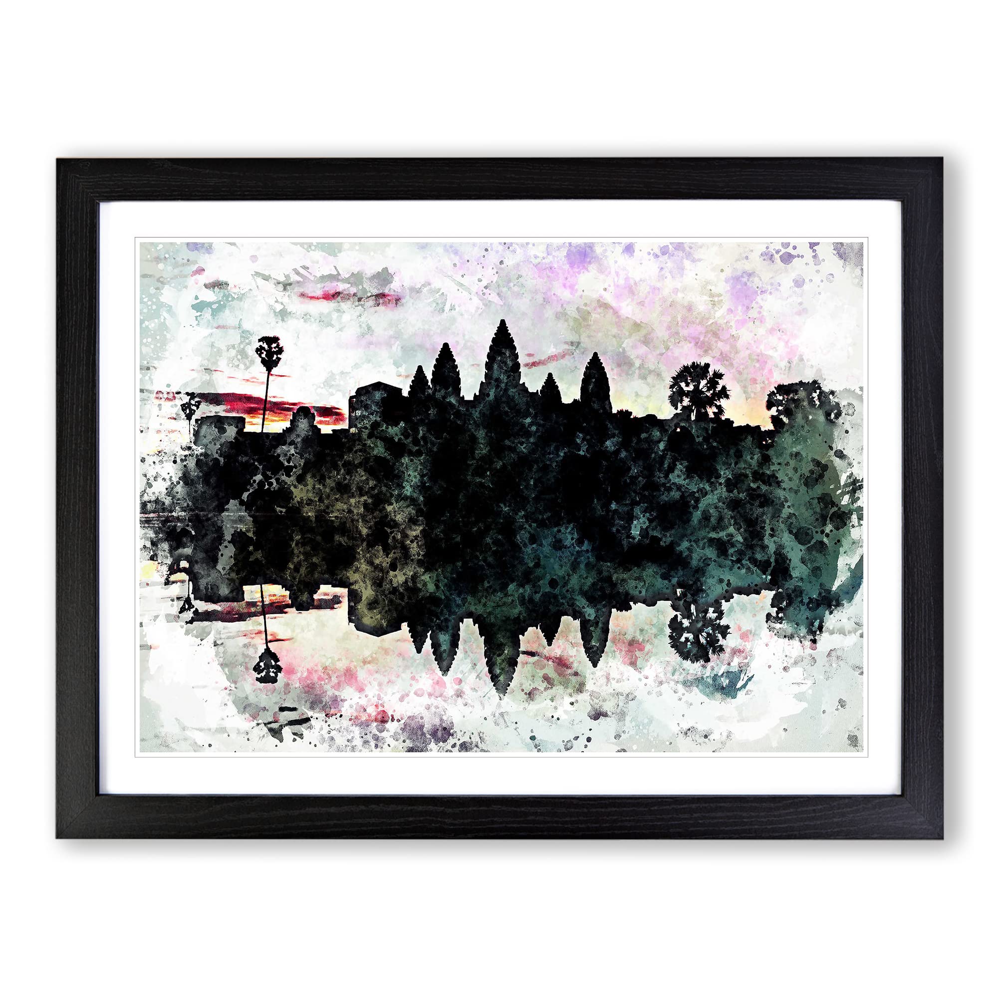 Angkor Wat In Cambodia In Abstract Modern Art Framed Print | A4 Black Framed Wall Art | Ready to Hang | Abstract Fantasy Picture | Living Room Bedroom Lounge Office