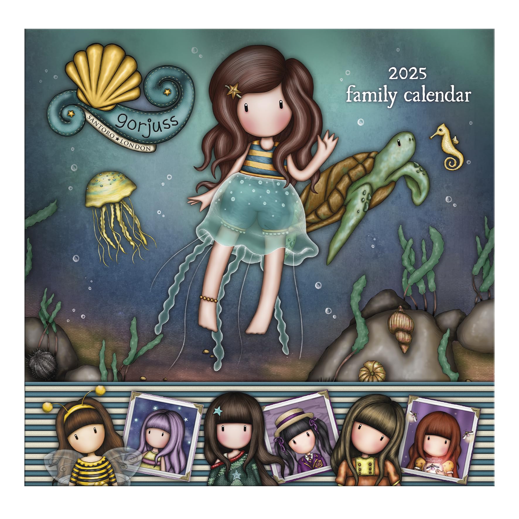 SANTORO Gorjuss - 2025 Family Calendar with 5 Column Layout for Family Schedules - Deep Secrets | Organisational Pocket and Planner Stickers - 13 Month Calendar Jan'25 to Jan'26 For Her Friend Mum