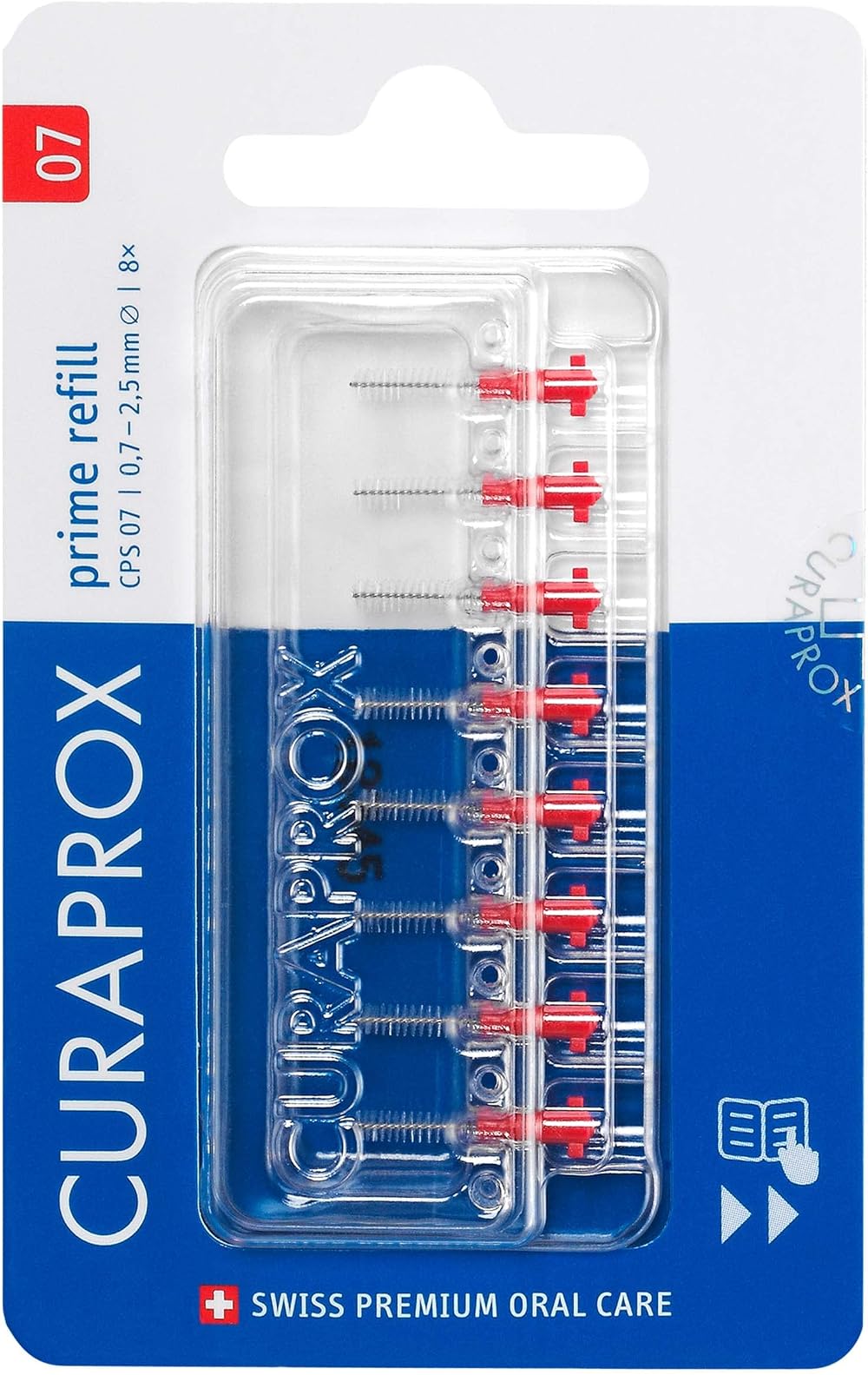 Curaprox CPS 07 Prime Interdental Brush Refills ISO Size 1 Red 8pcs