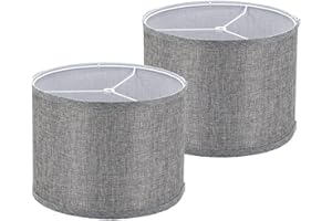 Wankaix lampshades Set of 2, Drum Lamp Shades Set of 2, Lamp Shades for Table Lamps Easy Assembly Required Lamps Shades Natural Linen Fabric(Grey, 13"x13"x10")
