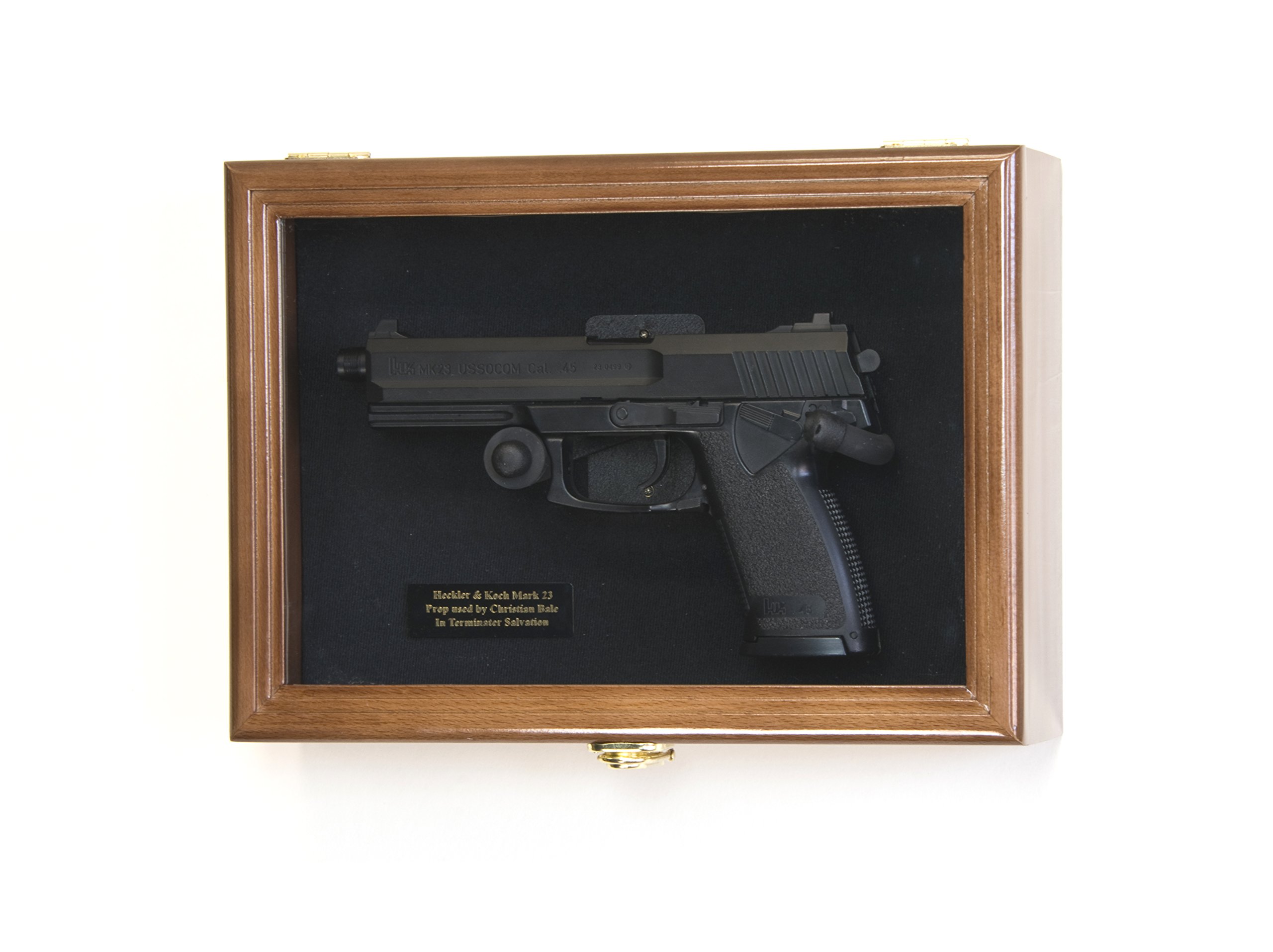 Single Pistol Display Case Wall Mount Solid Hardwood (Walnut Finish, Black Felt