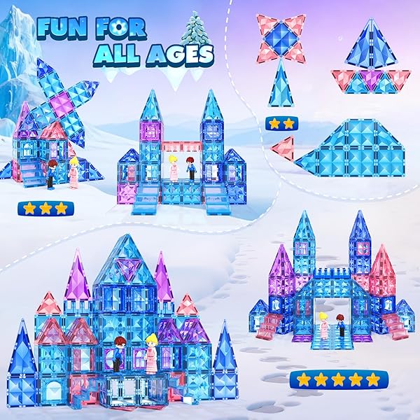 MAGNETIC TILES 102PCS WITH 2 STAIRS 2 DOLLS PRINCESS CASTLE BUILDING GIRLS TOYS AGE 4-5 6-8 MAGNETIC BLOCKS BIRTHDAY XMAS GIFTS FOR GIRLS TOYS FOR 3 4 5 6 7 8+ YEAR OLD