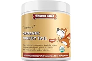 Wonder Paws Organic Turkey Tail Mushroom for Dogs – Powerful Turkey Tail for Dogs Mushroom Powder for Immunity, Respiratory, Digestion & Cellular Health–with Beta Glucans & Polysaccharides- 2.12 oz