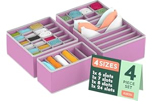 RUBOXA Dresser Organizer, [4 Pk] Pink Fabric Dresser Drawer Organizers (4 Sizes With 45 Slots) Foldable Underwear Drawer Organizer Breathable Bins for Bra, Lingerie, Socks, Scarves, Belt, Tie, Baby Clothes.