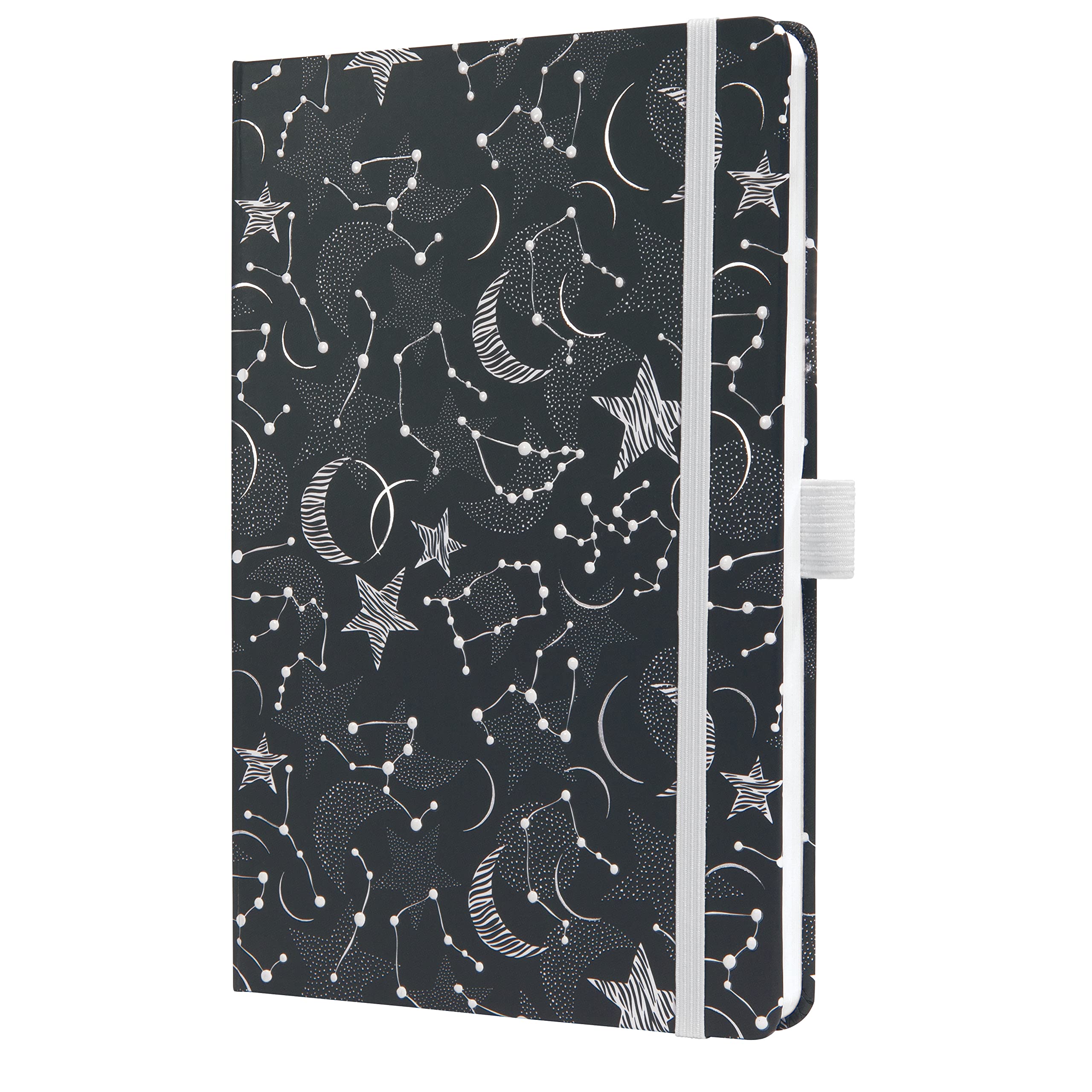 SIGEL JN349 Jolie Notebook, Cosmic Fantasy Black , lined, 13,5 x 20,3 cm, hardcover, 174 pages, Black, White