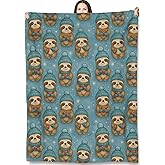 Turamurra Winter Sloth Throw Blanket Gifts for Animal Lovers Adults Kids,Cute Wildlife and Snow Blankets for Living Room Bedroom Decor, Fuzzy Warm Flannel Plush 50"x60"
