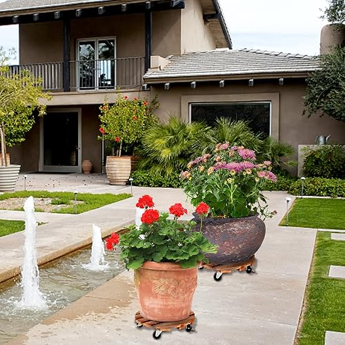 12 Inch Round Plant Caddy With Wheels – Heavy Duty Rolling Stand For Indoor/Outdoor Pots, 150 Lb Capacity, 2-Pack, Charcoal, With Locking Casters