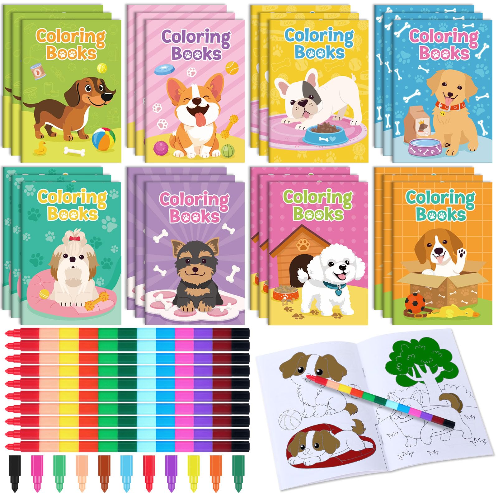 Epakh 24 Set Puppy Mini Coloring Books Bulk with Crayons Dog Themed ...