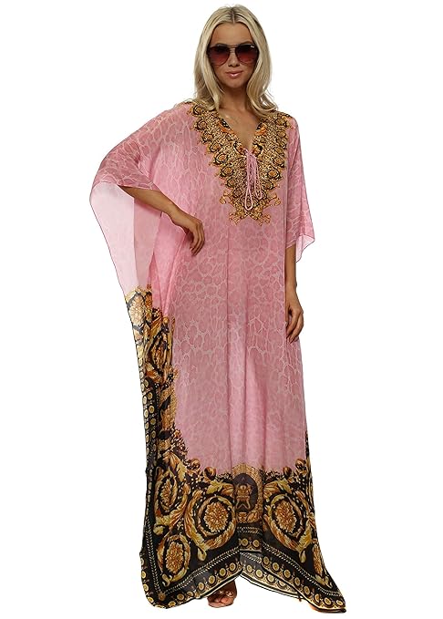Kaftan Dress pink with leopard print indian style