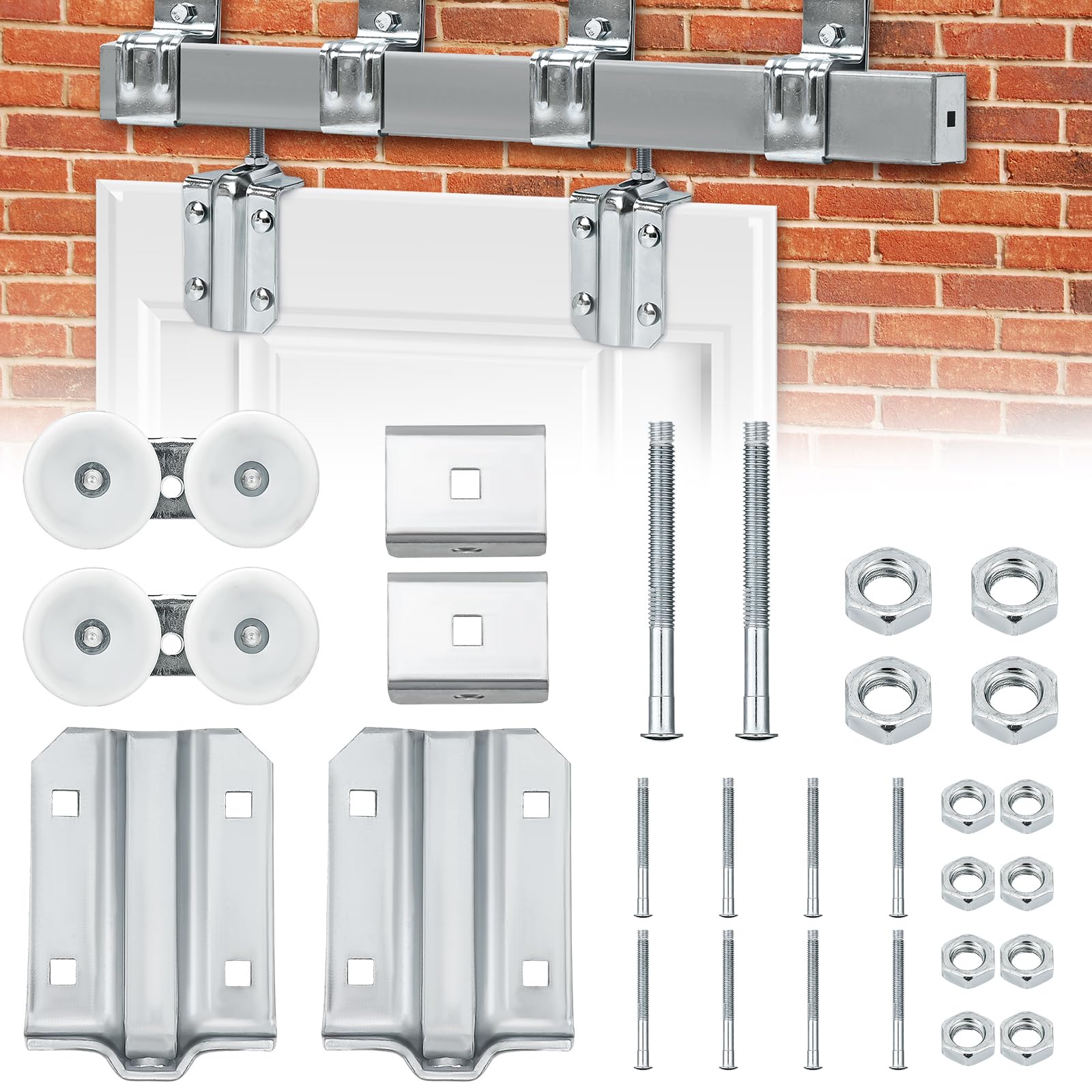 Photo 1 of Pasimy Box Rail Exterior Barn Door Hardware Kit, Heavy Duty Sliding Hanger Barn Door 225Lb Zinc Plated Exterior Barn Door Hardware Kit for Indoor and Outdoor