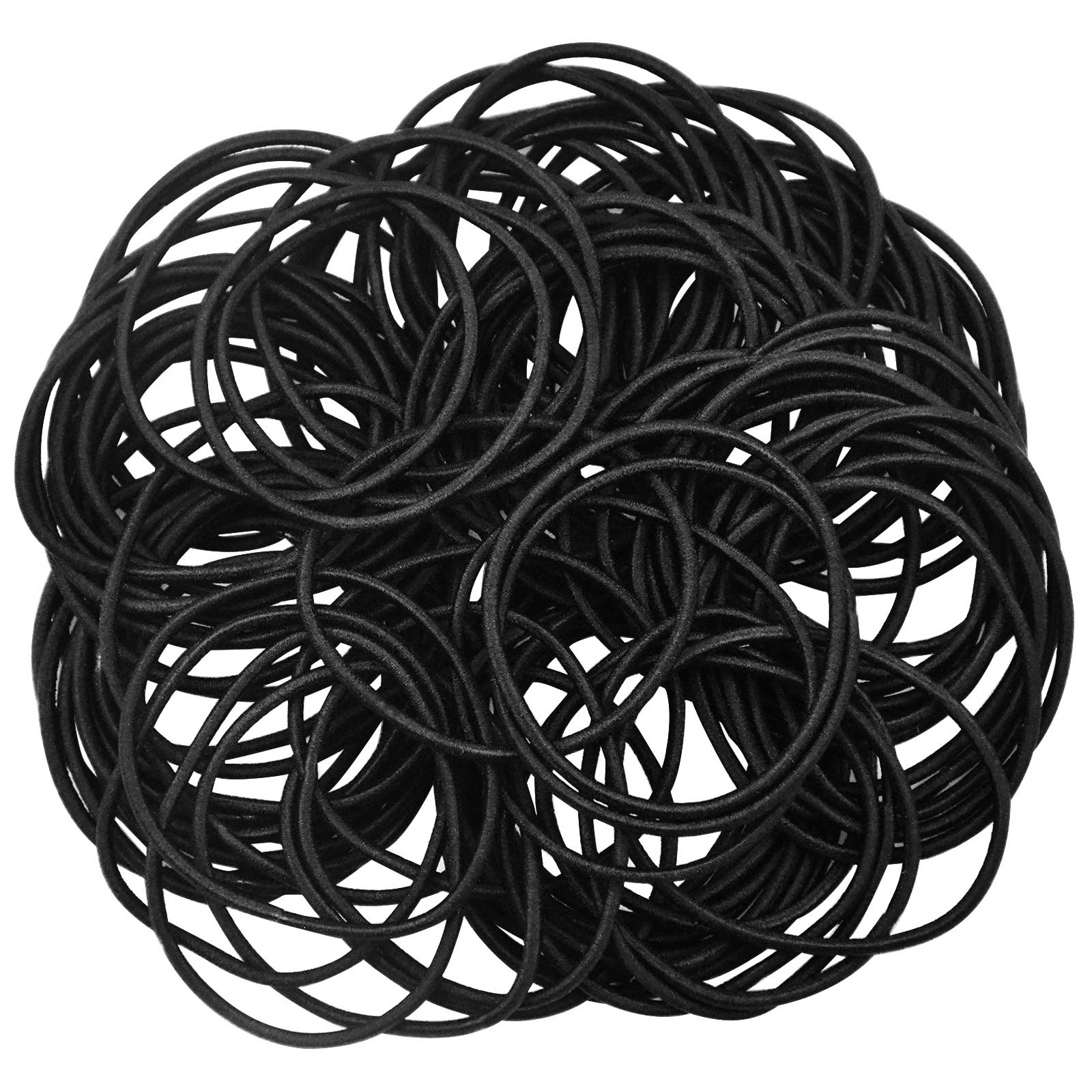 Jinlaili Hair Bobbles, 100PCS Black Hair Bands, Elastic Hair Bands, Thin Hair Bands, 2mm, No Metal, Black Hair Elastic Bands, Hair Ties Ponytail Holders, Hair Accessories for Girls Women (Black)