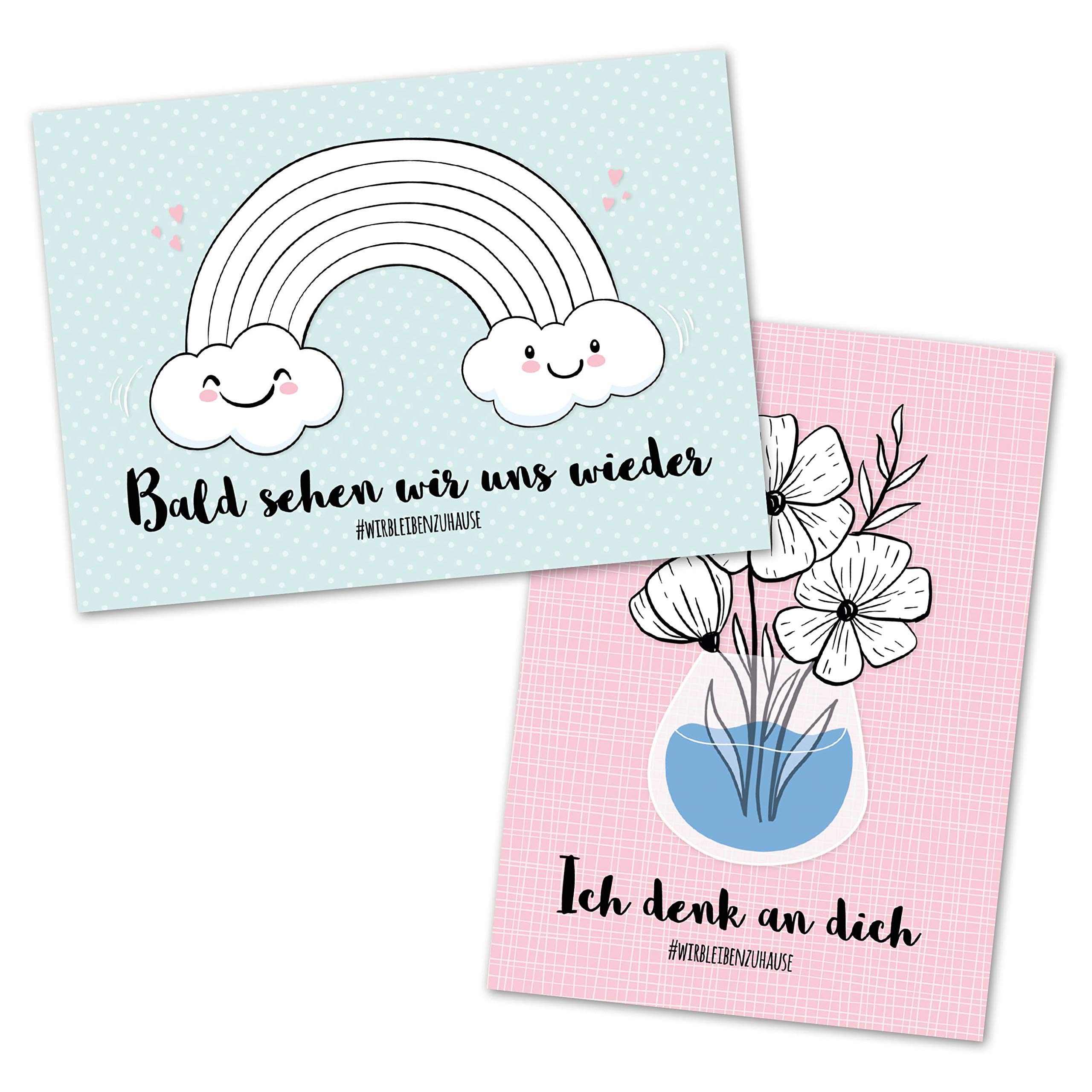 Papierdrachen 12 Colouring Postcards - with Rainbow and Flowers for Children - Send Greetings to Grandma, Grandpa and Friends - We Stay Home